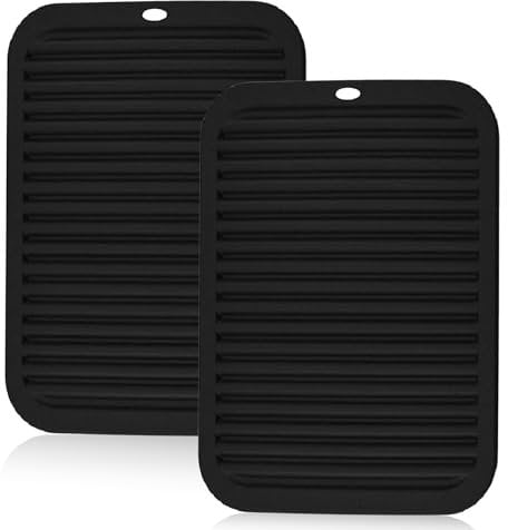 2 Pack Silicone Trivets for Kitchen Worktops, Multipurpose Trivets for Hot Pans Silicone Heat Resistant Mat Kitchen Worktop Protector for Hot Dishes Pots No Slip(Black, 30x23cm)