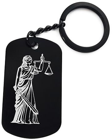 Lady Justice Porte-clés en acier inoxydable avec balance de mesure, Noir , taille unique