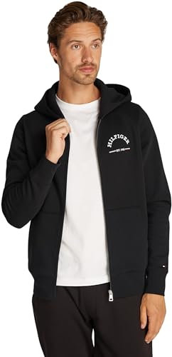 Tommy Hilfiger Uomo Felpa con Zip e Cappuccio, Nero (Black), S
