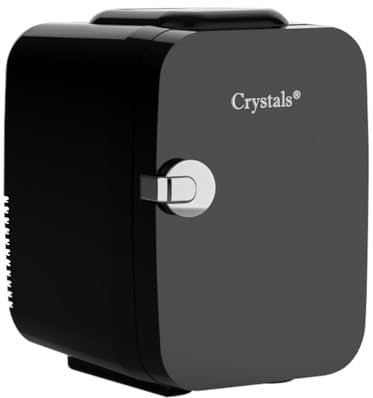 Crystals Mini Fridge, 4/10/15L Litre Table Top Small Fridge Cooler & Warmer for Car Bedrooms Desk Office, 12V DC - 220 AC, Mini Fridge for Bedrooms – Energy Efficient (Black, 4 Liter)