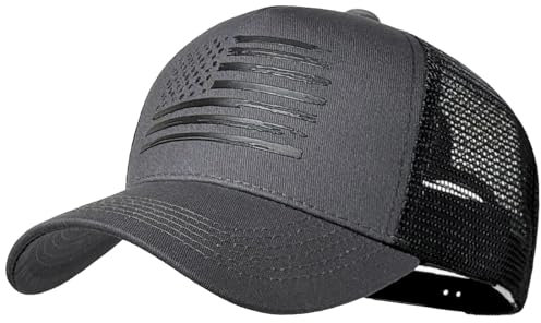 American Flag Trucker Hats, USA Hut für Männer und Frauen - Adjustale Baseball Cap, Outdoor Mesh Snap Back - für den täglichen Gebrauch, Dunkelgrau & Schwarz/Schwarz Flagge, L/Einheitsgröße