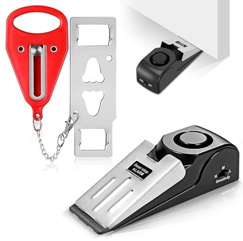 Door Stop Alarm & Portable Door Lock – 150dB Security Alarm with Adjustable Sensitivity, Compact Travel Door Stopper and Lock Set for Home Hotel Apartment Personal Protection