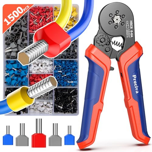 Pinza Crimpatrice Esagonale a doppio filo,Preciva pinza crimpatrice capicorda 0,25-6mm² Set di pinze a filo con 1500 puntali a doppia e singola estremità per fai da te e uso industriale
