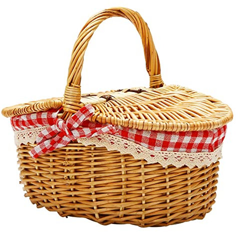 Nagoyuki Cesto da Picnic nel Vimini Stile Country con Coperchio e Manico e Fodere per Picnic, Feste e Barbecue