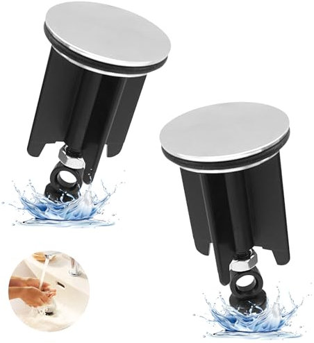 2PCS Tapón De Lavabo 40mm, Tapón De Baño Cromado Altura Ajustable, Tapon Lavabo Universal con Precinto, Durabilidad Tapón Desague Lavabo para Cuarto De Baño Bañera Cocina