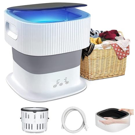 Lavadora Portatil , Lavadora Integrable 9L Con Spin Dry,Entrada Y Salida Automática De Agua , Lavadora Portatil Plegable para Interior,Acampar,Viajar,Apartamento