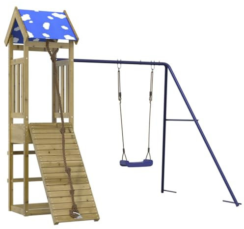 vidaXL Spielturm, Klettergerüst mit Schaukel Kletterwand Seil, Kinder Kletterturm Spiel-Zubehör für Garten, Holz Spielplatz Spielhaus, Kiefernholz Imprägniert