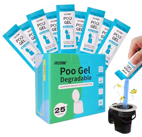 Portable Toilet Absorbent Gel Powder, 25 Pack Poo Gel for Camping Toilet Solid Waste and Urine, Eco Gel for Outdoor Recreation Hiking Fast-Acting Gel Deodorizing Treatment
