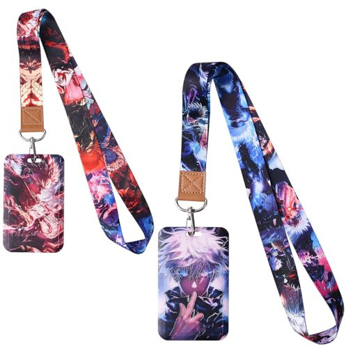GTOTd Japan Anime Lanyard Schlüsselband (2 Pcs) with ID Badge Holder Ausweishalter Decoartions (2 Pcs). Merch Anime Party Zubehör Dekor ID Badge Halter Schlüssel String Brieftasche Telefon Teens