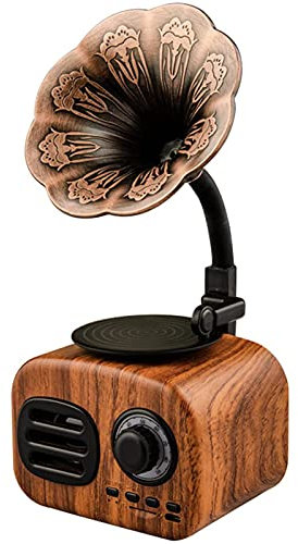 Vintage Wooden Vinyl Record Player Gramophone with Speakers, All in One Nostalgic Phonograph Stereo - Aux-in/USB/FM Radio/Bluetooth 4.2