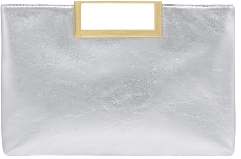Milisente Women's Leather Clutch Bag Wedding Envelope Evening Bags For Formal Party With Handle(Silver)