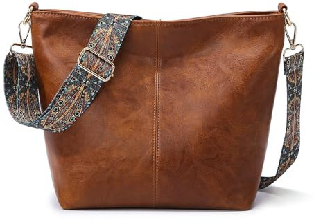 Skyearman Sac Bandoulière Femme Moyen Sac a Main Femmes Bandoulieres en Cuir PU Sac a Main Femme avec Large Sangle pour Voyage Quotidien Travail École (Moyen- Marron)
