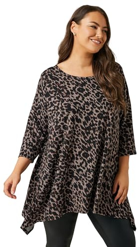 EVANS Curve Leopard Print Hanky Hem Top - Women's - Plus Size Curve Brown