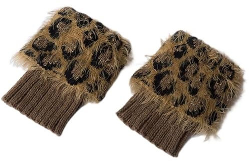 hardinox Warme Socke mit Leopardenmuster, Beinwärmer, Kunstfell, kurz, khaki, 16 + 10cm (flap)