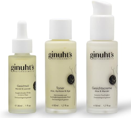 ginuht's NATURKOSMETIK Glow-Konzept Gesichtspflege Set – 100% Bio 3-Schritt Routine (Toner, Creme, Gesichtsöl) für sensible Haut & jeden Hauttyp
