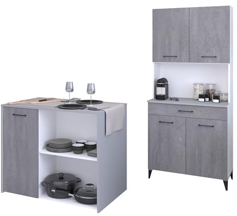M Möbel-Direkt Deutschlands schnelle Möbel Buffet Set Küchenbuffet Küchenschrank Malice 3 von Parisot 2 teilig in Weiß und Beton Komplett