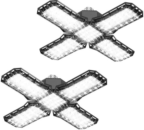 FIVMEN LED Werkstattlampe Garagenlampe Garagenbeleuchtung 2x60W mit 4 Verstellbaren Paneelen Werkstatt Deckenleuchte Kellerlampe Geeignet für E26/E27-Lampenfassung, Kaltweiß