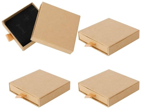 Livdouyu 4 Stück Schmuck Geschenkbox, 7x7x1.7 cm Schwarz Schmuckschatulle Klein Schmuckbox Schmuck Organizers Schmuckkästchen Schmuckschachtel für Armband Halskette(Hellbraun )