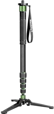 Manbily G-333 Carbon Fibre Camera Monopod 180cm for DSLR with Feet, Monopods for Cameras 5 Sections Walking Stick Hiking Pole, Mini Tripod Detachable Base, Aluminum Max 10KG Canon Nikon Sony (Green)