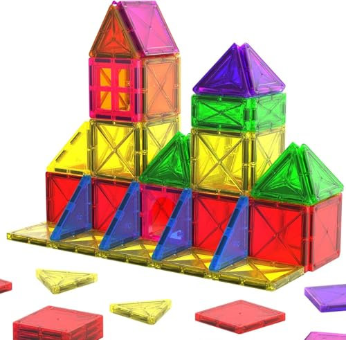 Xekel 100PCS Magnetic Tiles, Magnetic Building Blocks STEM 3D Educational Construction Preschool Learning Toys for Kids Ages 3 4 5 6 7 8 for Boys & Girls