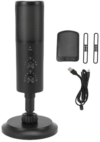 BONKZEBU Microfono da Gioco con Condensatore USB, Microfono da Gioco per Chip Microfono di Riduzione del Rumore, Illuminazione RGB in modalità 11 per PC, per la Registrazione di
