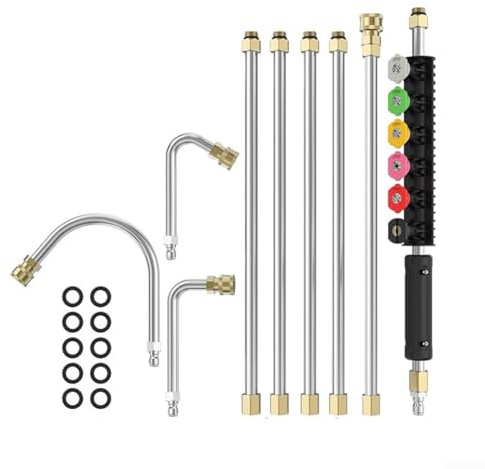 9-12FT High Pressure Washer Wand Extension Set, Stainless Steel Telescopic Gutter Cleaning Tool With 6 Nozzles, 1/4 Inch Quick Connect