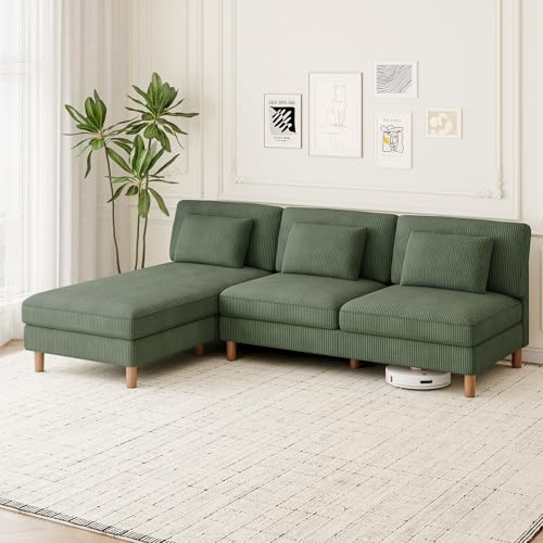 Vesgantti Cord 3 Sitzer Sofa mit Chaiselongue, 249 cm langes L-förmiges Ecksofa mit 3 Kissen, Kombination Sofa Deal für Wohnzimmer, Schlafzimmer und Büro, werkzeuglose Montage