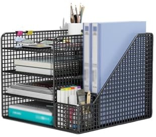 Archivio rivista di metallo, 4-Tier Metal Desk Organizer File Folder Holder With Paper Tray For Office 30.5x31x25cm