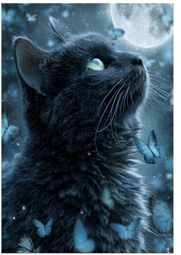 Ulord 300 Teile Puzzle für Erwachsene Schwarze Katze Puzzles 38x26 cm | Fantasie Mondnacht Puzzle für Erwachsene und Kinder Heimdekoration Geburtstagsparty Geschenk Spielzeug