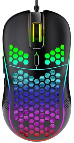 D-101 - Mouse da gaming con cavo USB, dpi regolabili fino a 7200, gaming mouse ottico, ergonomico, led con 6 pulsanti e illuminazione RGB per PC, portatile, computer - mouse gamer. (Nero)
