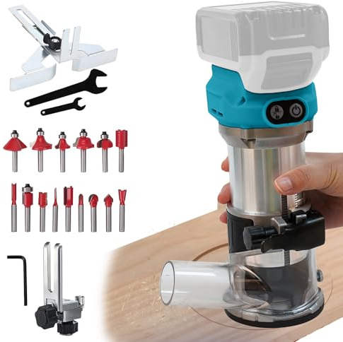Cordless Power Router Woodworking Compatible with Makita 18V Battery, 800W 30000 RPM Cordless Compact Wood Router with Trim Router Bits, Edge Guide for Woodworking DIY Project