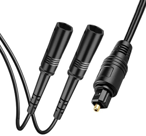 Toslink Digital Optical Splitter Adapter Kabel 1 in 2 Out SPDIF Audiokabel Eingang 2 Buchse 1 Stecker SPDIF Splitter Audiokabel Erweiterung mit Heimkino TV DVD Player Verstärker Soundbar(Schwarz)