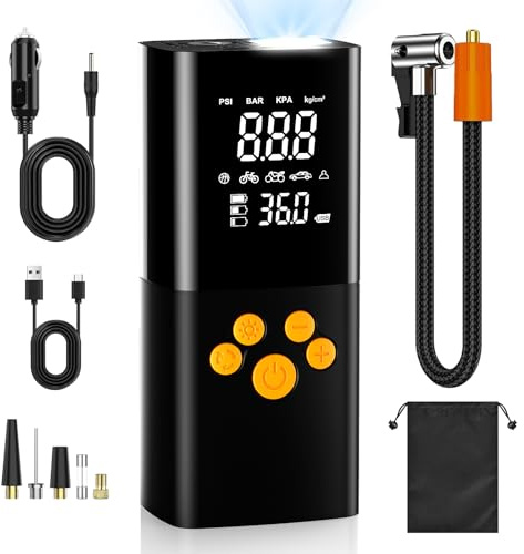 10000mAh Gonfleur Pneus Voiture sans Fil, 160PSI Compresseur à Air Portatif, Compresseur Voiture Portatif avec écran LCD Numérique，Pompe à air Rechargeable pour Voitures, Vélo, Moto (Noir)