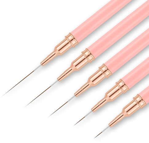 AYBUY Nail Art Liner Brushes, 5Pcs Nail Art Brushes, Fingernails Drawing Tool for Thin Details, Long Lines, Gel Polish Painting & Nails Design, Sizes：7/9/11/15/25mm(Pink)