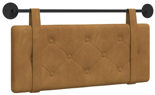 vidaXL Hängendes Kopfteil Braun Samt, Moderner rechteckiger Wand-Headboard aus Samt, bezogen mit Bändern, Knopfsteppung für entspannende Schlafzimmer-Deko
