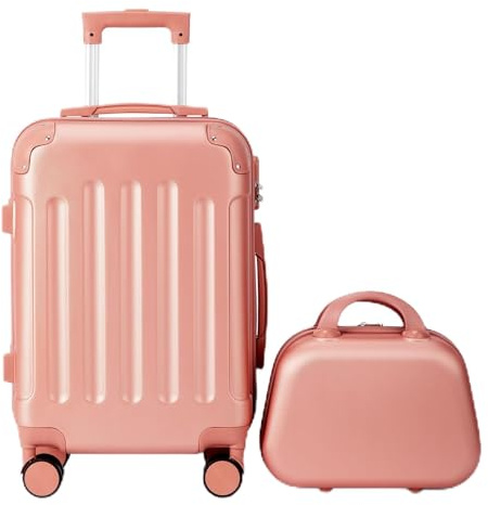 LALAHO Valise Cabine avec Renforts d'angle (Or Rose) | Set de 2 Valises avec Vanity Case, Petite Valise Rigide en ABS, Bagage Cabine/Soute