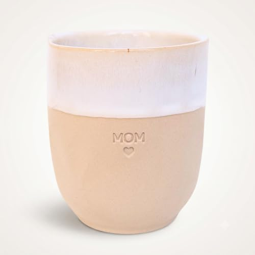 Gavera Steingut Becher MOM | Mama Tasse | Beste Mama Geschenk | Danke Mama | Mutter Tochter Geschenk | Muttertagsgeschenk | Handgefertigt in Portugal (Ivory Speckle)