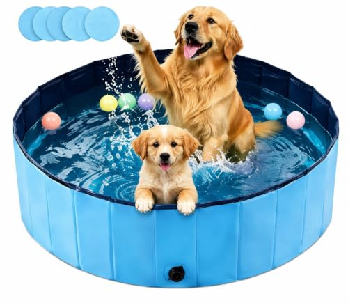 Piscine Pliable Chien Ø 120 cm, Hauteur 30 cm,Dog Paddling Pool avec bonde,Foldable Pet Pool,PataugeoireChien,Piscine Portable Chien,en PVC résistant aux Rayures