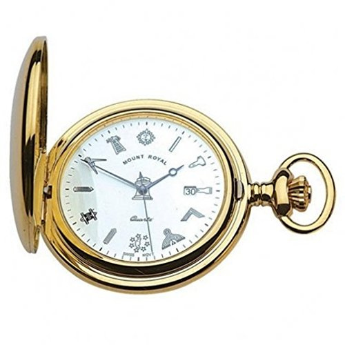 Masonic Half Hunter Gold Plate Pocket Watch - Quartz - LR087