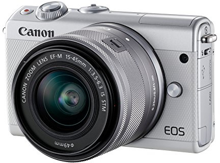 Canon EOS M100 Systemkamera - mit Objektiv EF-M 15-45mm F3.5-6.3 is STM (24,2 MP, Dual Pixel CMOS AF, DIGIC 7, 7,5cm (3 Zoll) klappbares Display, WLAN, NFC, Bluetooth, Full-HD, Kit), weiß