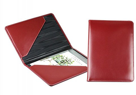 DELMON VARONE Personalisierbare Urkundenmappe DIN A4 Leder Rot | Cambridge Echtleder Dokumentenmappe mit 2 Einsteckfächern, Hardcover & Moiré Innenfutter für Dokumente, Zeugnisse & Urkunden