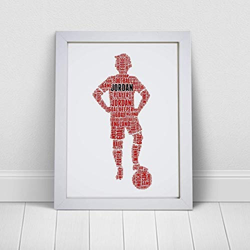 Personalised Football Player Word Art Print - Football Bedroom Custom Poster Picture Wall Art For Boys, Son Gifts. A5, A4, A3 Prints & Framed