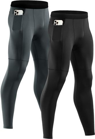 Niksa Sport Leggings männer 2er Pack, Herren Tight lang Quick Dry Kompression Hose für Fitness Workout Gym Joggen(Schwarz,Grau,XXL)