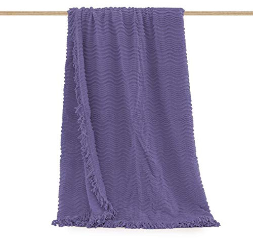 SpazioTessile Copriletto Estivo Tessuto Jaquard Ciniglia 100% Cotone 12 Colori Prodotto Italia (Viola 8, Matrimoniale 260x270)