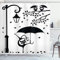 ABAKUHAUS Gatto Tenda da Doccia, Divertente gattino con l'ombrello, Tessuto Set di Decorazioni per il Bagno con Ganci, per la vasca da bagno, 175 cm x 200 cm, Nero