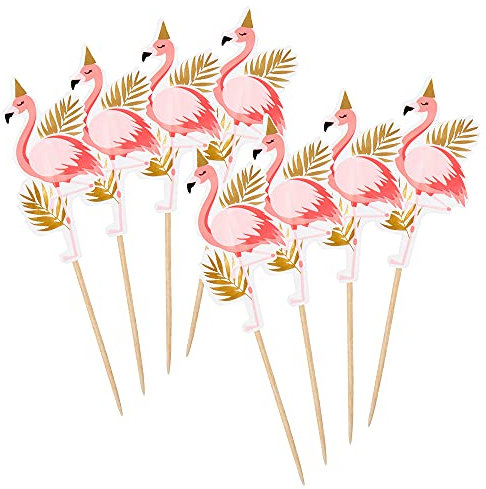 Boland 52562 - Spieße Flamingo, 12 Stück, Länge 13 cm, Holzspieße, Cocktailspieße, Snacks, Häppchen, Partygeschirr, Beach Party, Geburtstag, Mottoparty, Karneval