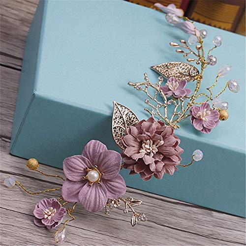 CULASIGN Lange Haare Blume Hochzeit Haarschmuck gold lila Serie Braut Tiara handgemachte Braut Party Hochzeit Haarschmuck