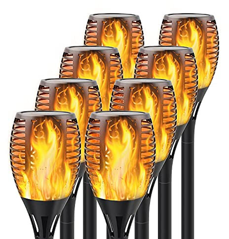 Permande Solar Torch Lights with Flickering Flame, Fire Effect Garden Light, Auto On/Off Dust to Dawn, Outdoor Waterproof Landscape Decoration, Powered Security Light for Patio, 8 Pack
