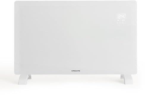 CREATE/WARM CRYSTAL/Termoconvettore elettrico in vetro bianco, 2000W, LED touchscreen, sistema di sicurezza, IP24