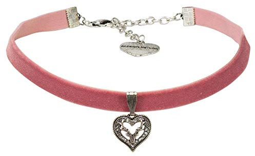 Alpenflüstern Trachten-Samt-Kropfband Strassherz Hirsch - nostalgische Trachtenkette enganliegend, Kropfkette elastisch, Damen-Trachtenschmuck, Samtkropfband schmal rosa-rosé DHK263